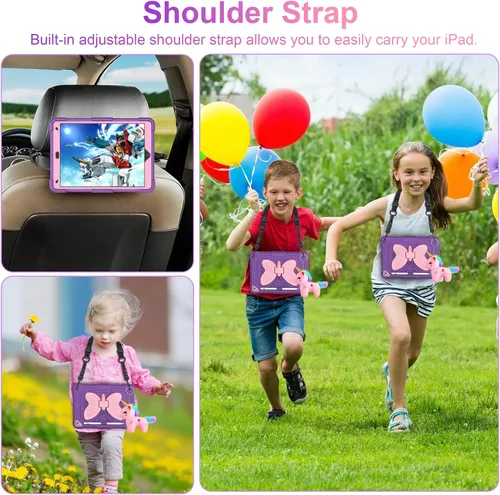 Miniatura 2 de VOFUOE Funda para iPad de 9ª, 8ª y 7ª generación, con protector de pantalla, soporte de mariposa, correa para el hombro, llavero para iPad 10.2