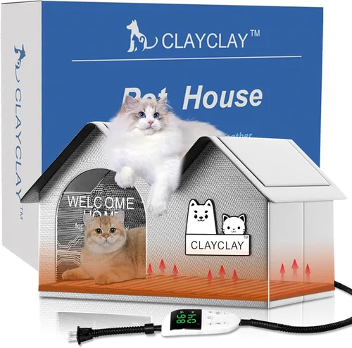 Miniatura 8 de Casa térmica para gatos para mascotas exteriores en invierno, refugio de invierno para gatos y perros pequeños con almohadilla térmica, casa térmica