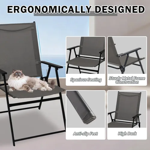 Miniatura 2 de YLGJ&TIDY Juego de 4 sillas plegables para exteriores, sillas de comedor apilables para exteriores con respaldo, sillas plegables portátiles