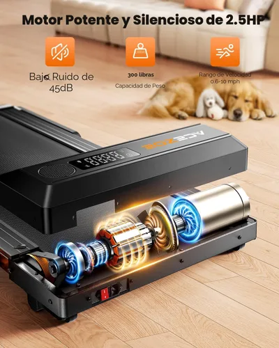 Miniatura 4 de Acezoe Caminadora plegable con 15% de inclinación automática, 9 niveles inclinados para caminar con barra de mango, cintas de correr portátiles
