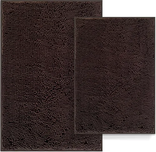 Miniatura 12 de Juego de 2 alfombras de baño antideslizantes para baños, juego de alfombras de felpilla gruesa y suave, alfombras de baño ultra absorbentes