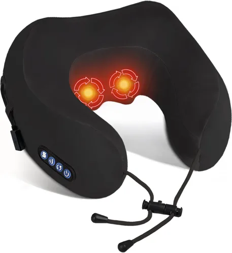Masajeador eléctrico de cuello, almohada de masaje con amasado calefactado portátil, masajeador Shiatsu recargable en forma de U para hombro y