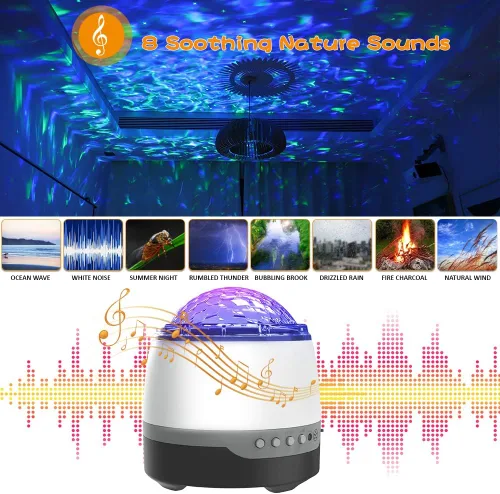 Miniatura 2 de Proyector de galaxia para dormitorio, proyector de estrellas, control remoto y altavoz Bluetooth de ruido blanco, 8 sonidos de chupete