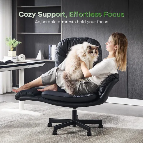 Miniatura 7 de amseatec Silla Criss Cross con reposabrazos y ruedas para sentarse con las piernas cruzadas, cómoda silla de escritorio giratoria ajustable