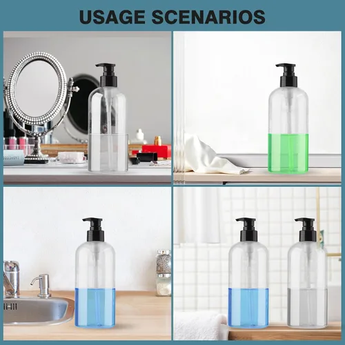 Miniatura 5 de Botellas Dispensadoras de Bomba de Plástico Vacías Paquete de 2 Botellas con Bomba Recargables Transparentes para Champú, Jabón Líquido, Aceite