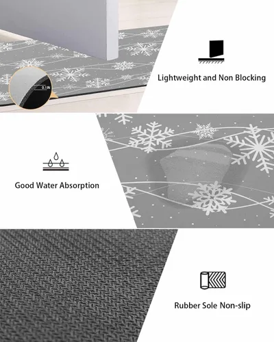Miniatura 3 de Tapete de baño con diseño de copos de nieve gris para bañera, antideslizante, de secado rápido y absorbente, tierra de diatomeas, para ducha