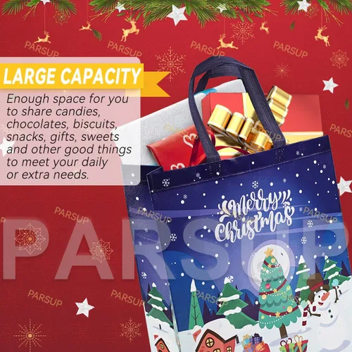 Miniatura 3 de PARSUP 16 bolsas grandes de regalo de Navidad, bolsas de mano con asas, bolsas de regalo de Navidad, bolsas de Navidad multifuncionales no tejidas