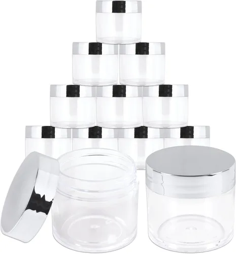 Beauticom 12 recipientes transparentes redondos de acrílico de 1 onza con tapa superior plana, para cremas, lociones, maquillajes, cosméticos,