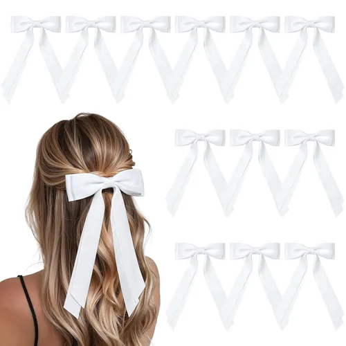 Miniatura 17 de Aileam 2 piezas lazos de cabello de satén sedoso, pinza para cabello, cinta blanca para cabello, sujetador de cola de caballo, accesorios, Blanco