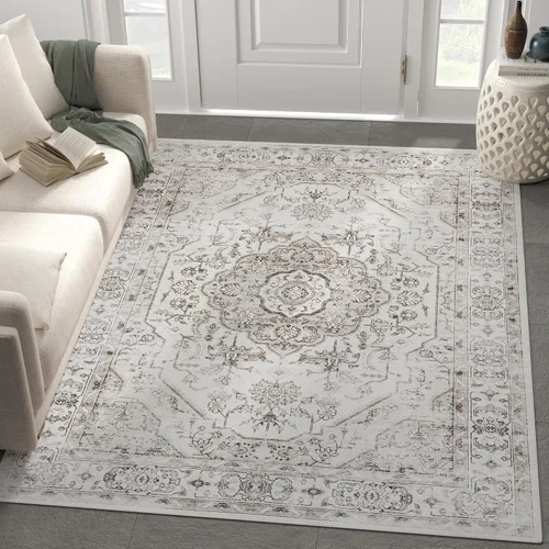 Miniatura 20 de jinchan Alfombra de área pequeña lavable floral vintage, alfombra de entrada simétrica de medio círculo de 2 x 3, alfombra de entrada suave de pelo