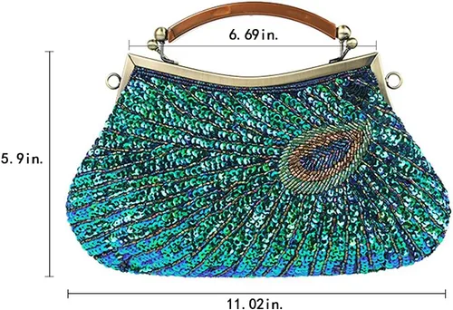 Miniatura 5 de Bolso de noche único de lentejuelas de lujo con cuentas de la boda nupcial del partido del baile de fin de curso bolso de mano (azul pavo real)
