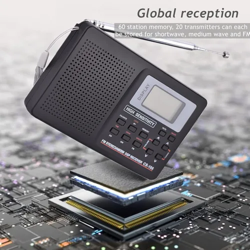 Miniatura 4 de Radio estéreo digital portátil AM/FM, sonido SW/LW/TV, sintonización digital, receptor de banda completa con reloj despertador, radio pequeña