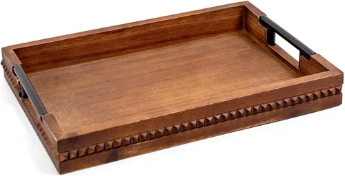 Miniatura 8 de Juego de 2 bandejas de servir de madera rústica, bandejas decorativas rectangulares marrones estilo granja, tablas de charcutería, plato
