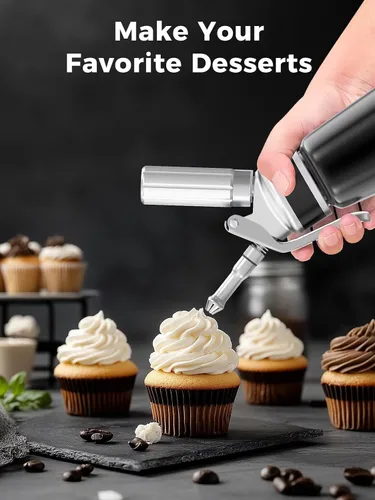 Miniatura 7 de Dispensador profesional de crema batida de aluminio de 16.9 fl oz / 1 pinta, batidor de crema a prueba de fugas con 3 puntas de decoración, probado