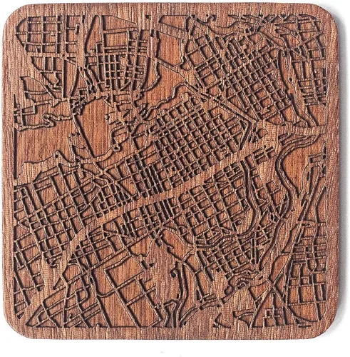 Miniatura 21 de Posavasos Amsterdam Map by O3 Design Studio, 1 pieza, posavasos de madera Sapele con mapa de la ciudad, hecho a mano, varias ciudades opcionales