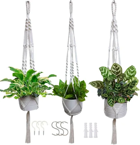 Miniatura 13 de Feedee Ganchos de macramé para plantas, paquete de 6, color negro, interior/exterior, algodón