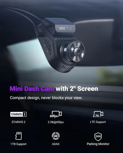 Miniatura 4 de Vantrue S1 Pro Dash Cam frontal STARVIS 2, mini cámara de tablero de 2.7 K para automóviles, ADAS, control de aplicaciones, WiFi GPS integrado