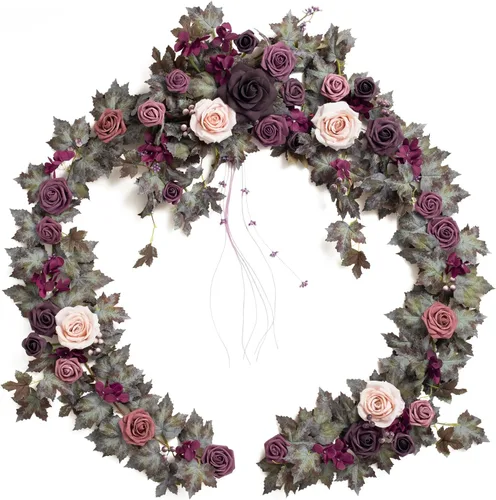Miniatura 26 de Ling's Moment Guirnalda de Flores - Eucalipto y Rosa de 6 Pies - Decoración de Mesa de Novios para Recepción de Boda, Guirnalda Floral Artificial