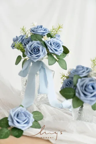 Miniatura 2 de Ling's moment Flores Artificiales 25 Piezas Rosas de Provenza Decorativas con Tallos, 3" Tacto Real Espuma Floral DIY para Ramo de Boda/Centros