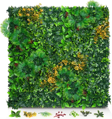 Miniatura 10 de Paneles de pared de césped de 20 x 20 pulgadas, 16 piezas de fondo de vegetación artificial con hojas resistentes a los rayos UV, decoración