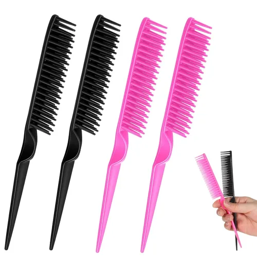 Miniatura 8 de Peine de 3 filas, 4 peines definidores de rizos, peine de triple fila, cepillo de burlas de cola de rata, peines de pelo para mujer, desenredar