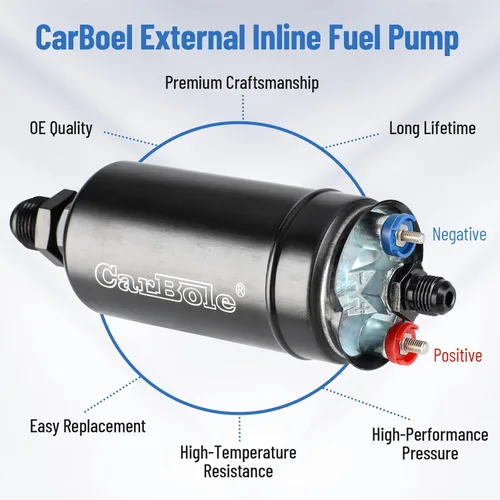 Miniatura 2 de CarBole Bomba de combustible universal eléctrica externa en línea, 12V 300LPH de alto flujo, con abrazadera de montaje