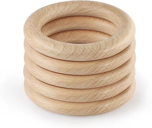 Miniatura 21 de FoDau770 5 anillos de madera de haya natural, anillos de madera maciza sin terminar, círculos de madera resistente, círculos de macramé