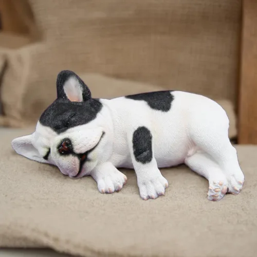 Miniatura 10 de Figura de bulldog francés durmiendo, estatua creativa de bulldog de resina, linda escultura de bulldog para decoración del hogar y la oficina