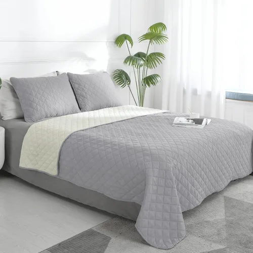 Easy-Going - Juego de colcha reversible tamaño king con 1 colcha y 2 fundas de almohada, colcha de cama suave, edredón de microfibra liviano Gris