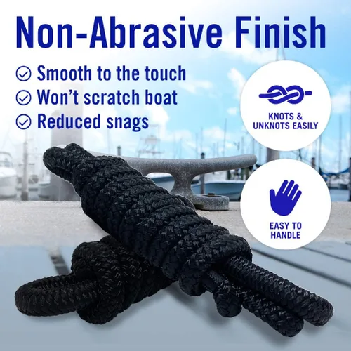 Miniatura 5 de Líneas para defensas de barco, cuerda de nailon trenzado doble de 3/8 pulgadas, 6 pies con bucle, paquete de 2, negro, para boya, amarre de moto