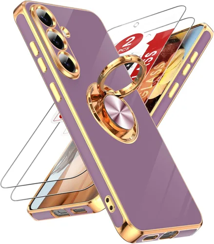 Miniatura 47 de LeYi Funda para Samsung Galaxy S22 Ultra con soporte de anillo giratorio de 360°, soporte magnético, chapado en oro rosa, borde protector para Negro