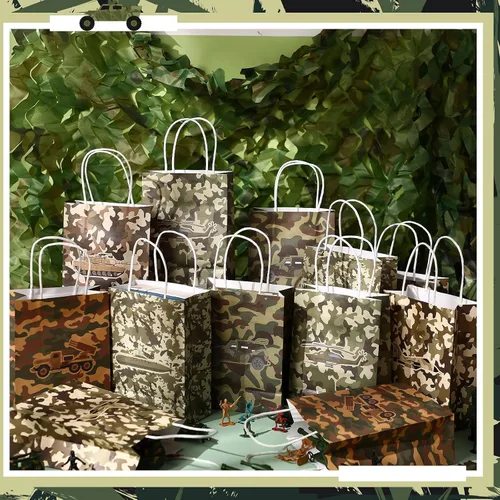 Miniatura 2 de Tallew Paquete de 24 bolsas de regalo de camuflaje para fiesta de cumpleaños, bolsas de regalo temáticas de camuflaje para niños y niñas, baby
