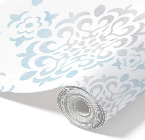 Miniatura 4 de Main Street Rollo de papel tapiz autoadhesivo para despegar y pegar, papel de contacto de damasco azul, 20.5 x 16 pies, papel de pared extraíble
