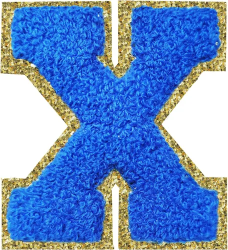 Miniatura 127 de Parches de letras termo-adhesivas de felpilla para chaquetas, parches de letras universitarias con brillantina para planchar en la letra azul A