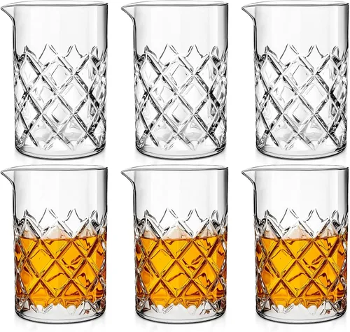 Dandat 6 Pcs Cocktail Mixing Glass 24 oz Crystal Stirring Glass Thick Bottom Seamless Cocktail Pitcher for Home Bartender Bar Whiskey Martini Drink