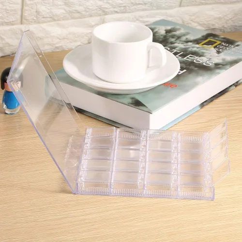 Miniatura 8 de Caja moderna de almacenamiento de uñas con 20 compartimentos, organizador acrílico transparente, aprox. 4.9 x 5.7 x 0.6 in, ligero e ideal
