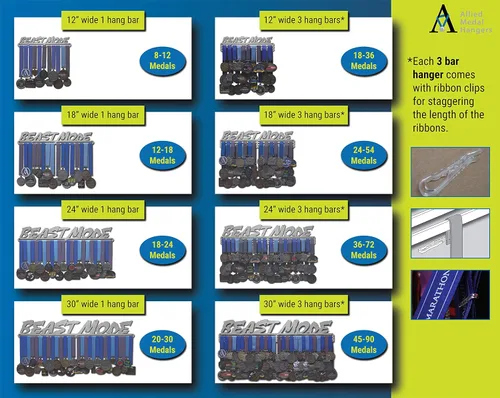 Miniatura 4 de Allied - Percha para medallas – Modo Bestia (12 pulgadas de ancho con 1 barra para colgar) – Estante de exhibición para colgar medallas, múltiples