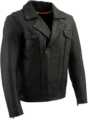 Miniatura 12 de Milwaukee Leather LKM1781 - Chaqueta de motocicleta clásica premium para hombre The Legend en negro con forro acolchado de piel Grm1011-negro