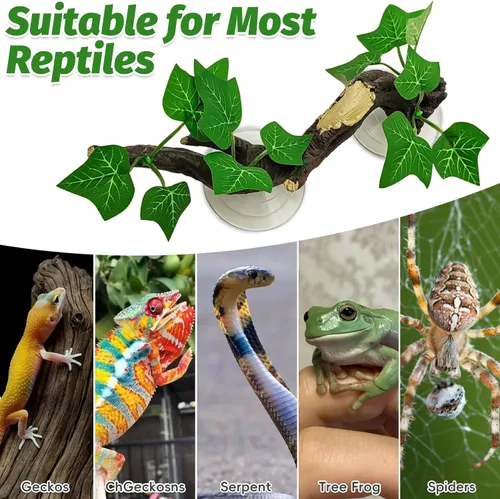 Miniatura 5 de PINVNBY 2 piezas de decoración de plantas de terrario de rama de esquina de reptiles con ventosa de resina para anfibios, lagartos y serpientes