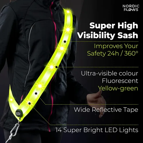 Miniatura 5 de Chaleco de seguridad con luces LED recargables NordicFlows – Banda reflectante e iluminada para paseos nocturnos, correr y pasear al perro