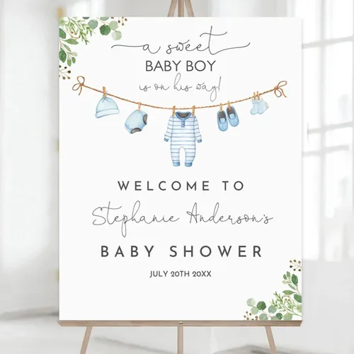 Miniatura 4 de Señal de Bienvenida Personalizada para Baby Shower de Niño, Señal de Baby Shower Niño, Decoraciones de Baby Shower Azul Boho de Oso Sol, Aquí Viene