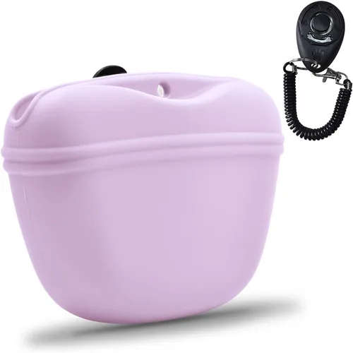 AUDWUD Bolsa de Silicona para Premios de Perro, Con Clicker de Entrenamiento para Perros, Contenedor de Entrenamiento Portátil con Clip, Conveniente