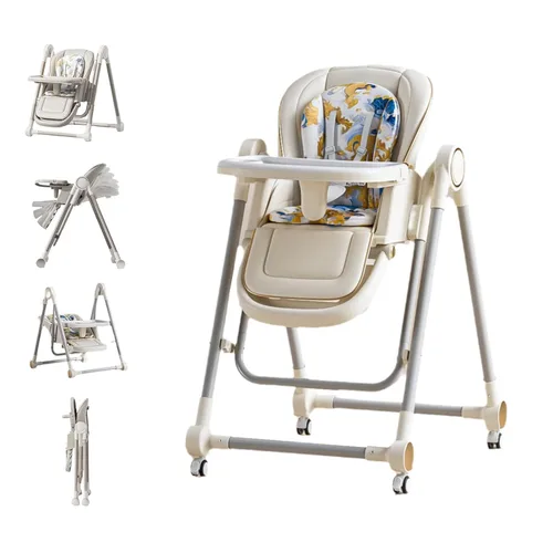 Miniatura 4 de Trona 5 en 1 para bebé, sillas de columpio para bebés, plegables, balanceo con 8 niveles de ajuste de altura, ecológica, lavable, cojín de PU Blanco