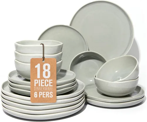 Miniatura 15 de Pokini - Juegos de vajilla de gres para cena, juego de platos y cuencos de cerámica, platos de cocina aptos para microondas y lavavajillas, platos