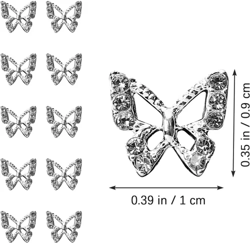 Miniatura 3 de Dijes para uñas de mariposa, 10 piezas de diamantes de imitación de plata 3D brillantes para uñas, diamantes de imitación acrílicos brillantes