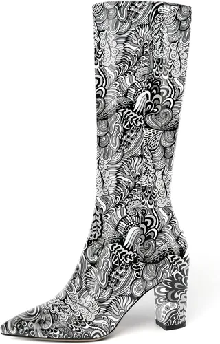 Miniatura 149 de AMBELIGHT Botas altas hasta la rodilla con cremallera y puntera puntiaguda para mujer, de patente sólida, tacón alto, 3.3 pulgadas