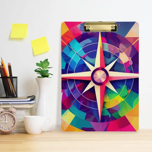 Miniatura 6 de Vnurnrn Portapapeles A4 estándar para estudiantes, mujeres y hombres, estético, tamaño 12.5 x 9 pulgadas, clip dorado, brújula geométrica