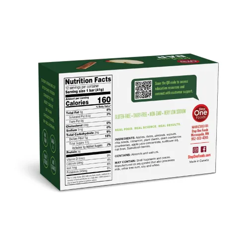 Miniatura 2 de Step One Foods Barras de manzana y canela, esteroles vegetales saludables para el corazón, omega 3 y fibra dietética sin gluten, sin OMG, veganas