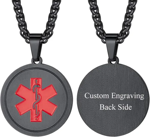 U7 Medical ID Tag Pendant Stainless Steel 18K Gold Plated Custom Emergency Dog Tags Pendant in Classic TagCrossHeartRound Shape Necklaces for Men