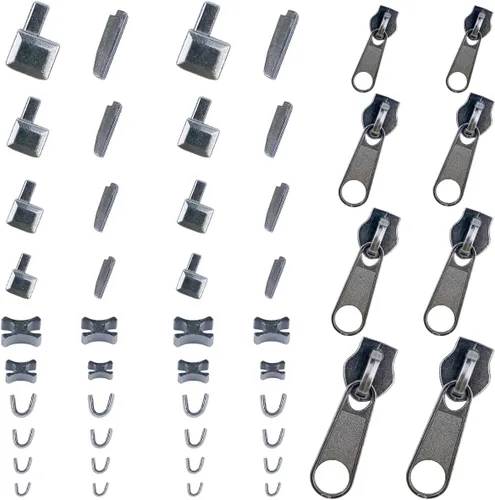 Miniatura 8 de Juego de accesorios de reparación de cremallera metálica de 48 piezas, kit de costura para bricolaje con deslizador, retenedor, inserto de caja